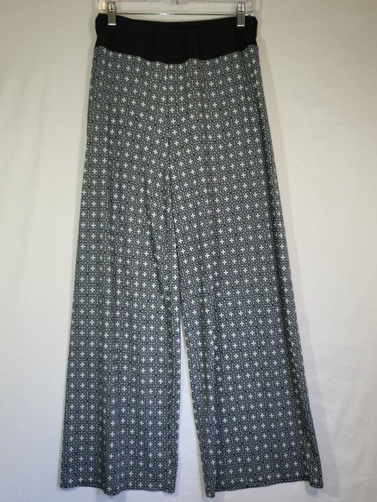 Ashley Blue Pants - Ashley Blue Woman's Wide Leg Palazzo Pants Size Large Black/White Geometric